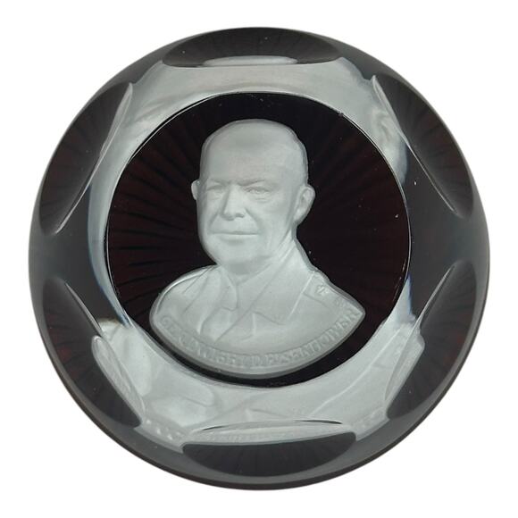 1979 Franklin Mint Dwight D. Eisenhower Came Paperweight Baccarat Crystal VTG - Picture 1 of 12